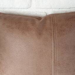 Stone Beige Vegan Leather Pillow Cover Pieced Design, Decorative Stitch - thumbnail 2