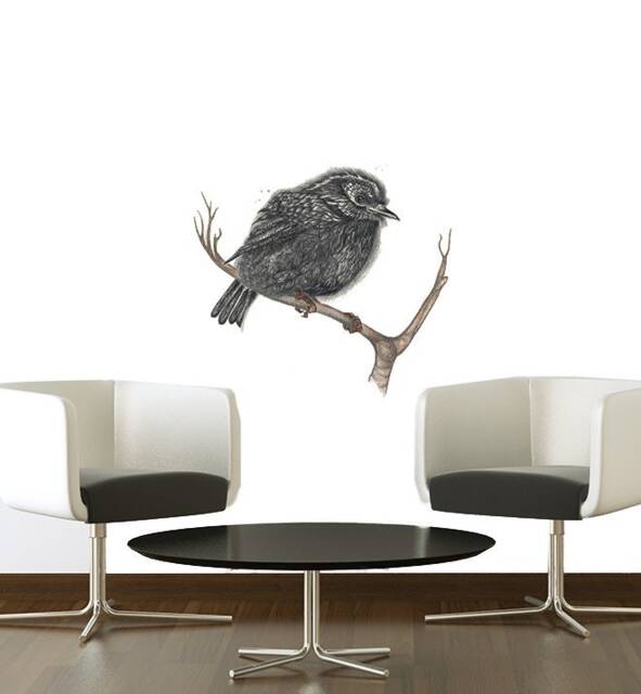 Nz Black Robin Bird Wall Sticker Decal - Kids Stickers, Animals Childrens Decals, Art, Room, Girl, Boy