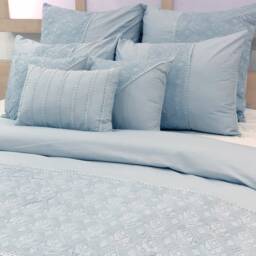 King, Queen & Twin Size Grey Decorative Duvet Cover Set, Cotton Lace Embroidery, Geometric Contemporary - Adornment - thumbnail 1