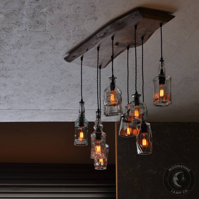 The Big Sur Bottle Live Edge Wood & Glass Chandelier - image 1