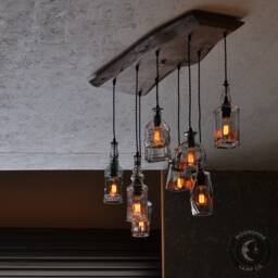 The Big Sur Bottle Live Edge Wood & Glass Chandelier