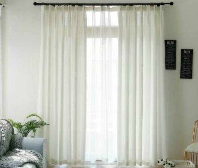 Pair Of White Cotton Linen Blend Curtains, Off Fabric Canvas Weight, Drapes - image 1