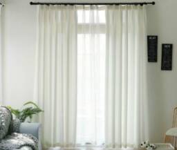 Pair Of White Cotton Linen Blend Curtains, Off Fabric Canvas Weight, Drapes