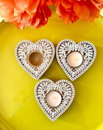 Set Of 3 Handmade Wooden Heart Shape Tealight Candle Holders For Rustic Home Decor Block Print Boho Candle Holder Wedding Favors in Bulk - thumbnail 1
