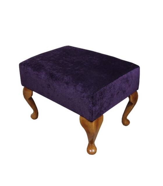 Handmade Amethyst Purple Velvet Footstool - Queen Anne Style Legs - image 1