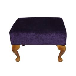Handmade Amethyst Purple Velvet Footstool - Queen Anne Style Legs - thumbnail 2