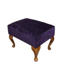 Handmade Amethyst Purple Velvet Footstool - Queen Anne Style Legs - thumbnail 1