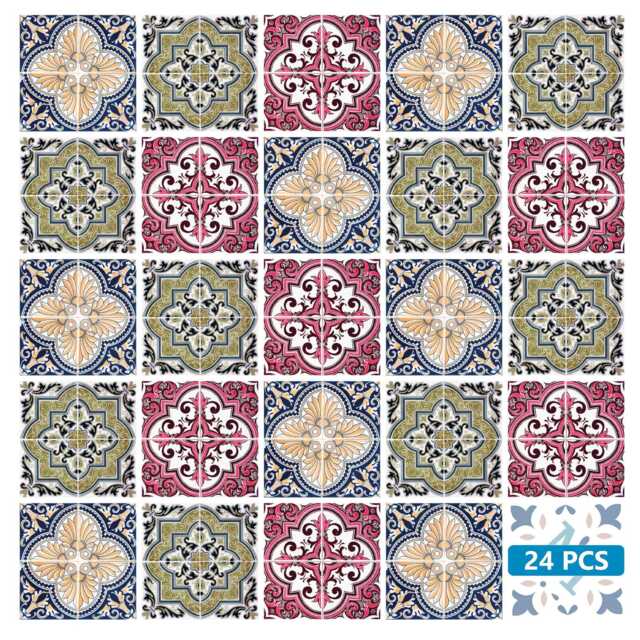 Portuguese Wall Tile Set Of 24 Kitchen Bathroom Ceramic Mexican Decals Stickers Mixed Tiles Shower Walls Accessories H301 - image 1