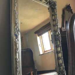 Chunky Wood Large Heavy Antique Silver Leaf Statement French Ornate Over Mantle Beveled Wall Mirror 4 Ft X 3Ft - thumbnail 2