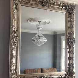 Chunky Wood Large Heavy Antique Silver Leaf Statement French Ornate Over Mantle Beveled Wall Mirror 4 Ft X 3Ft - thumbnail 4