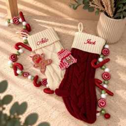 Personalised Christmas Stocking Kids Family Stockings Embroidered Name Knitted Holiday Mantel Hanging Fireplace Decor Baby First - thumbnail 3