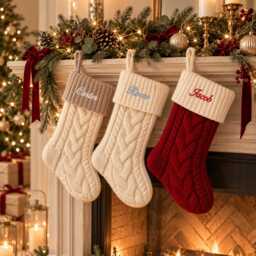 Personalised Christmas Stocking Kids Family Stockings Embroidered Name Knitted Holiday Mantel Hanging Fireplace Decor Baby First