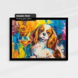 King Charles Toasting Drink Dog Pet Art Abstract Oil Painting Framed Poster Print & Canvas Wall Living Home Decor Interior Gift - thumbnail 2