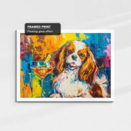 King Charles Toasting Drink Dog Pet Art Abstract Oil Painting Framed Poster Print & Canvas Wall Living Home Decor Interior Gift - thumbnail 3