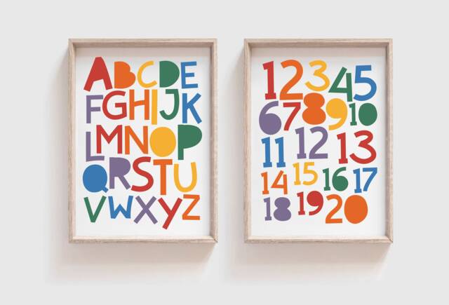 Set Of 2 Alphabet & Numbers Prints, Rainbow Abc Print, Playroom Wall Art, Poster, Educational Art - image 1