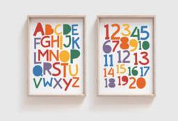 Set Of 2 Alphabet & Numbers Prints, Rainbow Abc Print, Playroom Wall Art, Poster, Educational Art - thumbnail 1