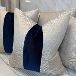 Champagne Navy Stripe Cushion Cover - Luxury Euro Sham, Bespoke Pillow Cover All Sizes Available/ Double Sided