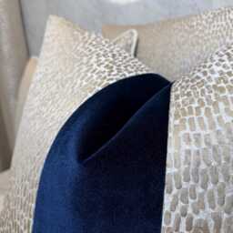 Champagne Navy Stripe Cushion Cover - Luxury Euro Sham, Bespoke Pillow Cover All Sizes Available/ Double Sided - thumbnail 3