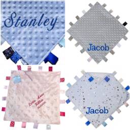 Personalised Baby Tag Comfort Blanket, Babies Taggy Embroidered Custom Name, Comforter D.o.b Shower Gifts - thumbnail 3