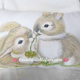 Hand-Painted Bunnies, Easter Bunny, Lumbar Pillow Case, Bunny Design, Gift, Pillow Cover, Home Decor, Decorations - thumbnail 3