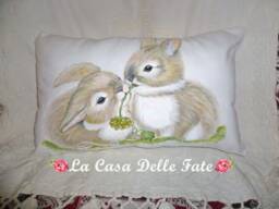 Hand-Painted Bunnies, Easter Bunny, Lumbar Pillow Case, Bunny Design, Gift, Pillow Cover, Home Decor, Decorations - thumbnail 1