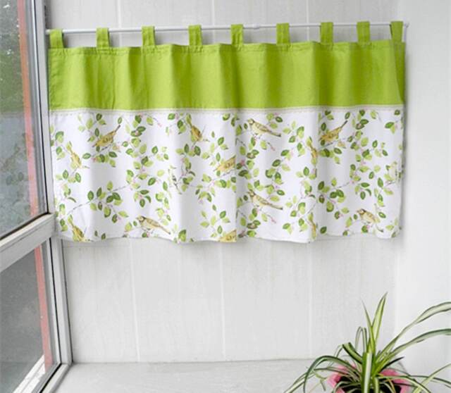 Lime Green Cafe Curtain Valance, Birds & Tree Print, Kids Nursery Decor - image 1