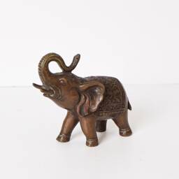 Bronze Elephant Figurine, 4.2 Inch Statue, Brass Decor, African Animal Ornament, Tusk, Unique, House Housewarming, Gift For Friend - thumbnail 4