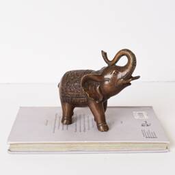 Bronze Elephant Figurine, 4.2 Inch Statue, Brass Decor, African Animal Ornament, Tusk, Unique, House Housewarming, Gift For Friend - thumbnail 3