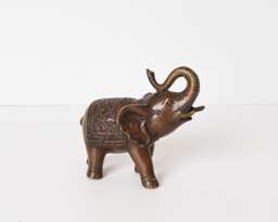 Bronze Elephant Figurine, 4.2 Inch Statue, Brass Decor, African Animal Ornament, Tusk, Unique, House Housewarming, Gift For Friend