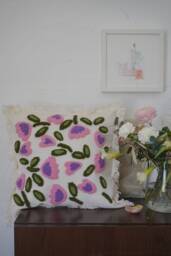 Punch Needle Pink Heart Flowers Cushion Cover, Nursery Decor, Unique Throw Pillow, Cute Flower Embroidery Pillow Case - thumbnail 1