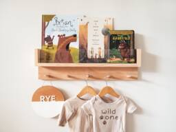 Nursery Bookshelf With Clothes Hanger - Clear Or Iridescent Acrylic Front - Shelf, Baby Shower Gift, Book Display Gift