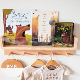Nursery Bookshelf With Clothes Hanger - Clear Or Iridescent Acrylic Front - Shelf, Baby Shower Gift, Book Display Gift - thumbnail 3