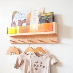 Nursery Bookshelf With Clothes Hanger - Clear Or Iridescent Acrylic Front - Shelf, Baby Shower Gift, Book Display Gift - thumbnail 4