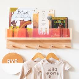 Nursery Bookshelf With Clothes Hanger - Clear Or Iridescent Acrylic Front - Shelf, Baby Shower Gift, Book Display Gift - thumbnail 2