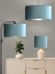 New Luxury Handmade Duck Egg Blue Glamour Velvet Drum Shape Lamp Shade Pendant Light For All Purposes Table & Ceiling - thumbnail 1