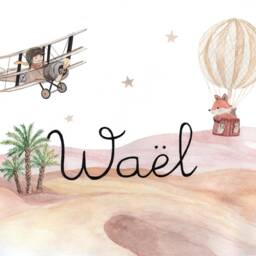 Personalized Painting, Child Illustration, Baby Name, Decoration, Birth Gift, Hot Air Balloon, Plane, Little Prince Of The Desert - thumbnail 2
