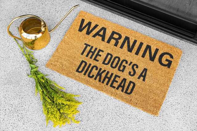 Warning The Dog's A Dickhead Tv Show Doormat 2 Sizes Novelty Gift Present - image 1