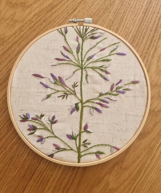 Purple Flowers Hand Embroidery Hoop Art Wall Hanging, House Warming Gift - image 1