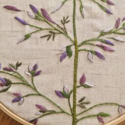 Purple Flowers Hand Embroidery Hoop Art Wall Hanging, House Warming Gift - thumbnail 4