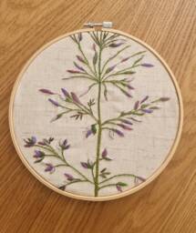 Purple Flowers Hand Embroidery Hoop Art Wall Hanging, House Warming Gift - thumbnail 1