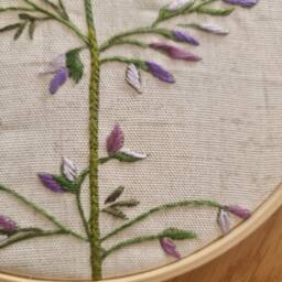 Purple Flowers Hand Embroidery Hoop Art Wall Hanging, House Warming Gift - thumbnail 3