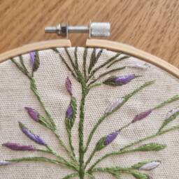 Purple Flowers Hand Embroidery Hoop Art Wall Hanging, House Warming Gift - thumbnail 2