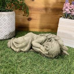 stone Garden Sleeping Angel With Wings Resting Memorial Gift Ornament - thumbnail 2