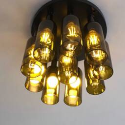 Wine Bottle Industrial Light Fixture - Chandelier Made From Olive Green Wine Bottles - thumbnail 3
