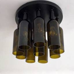 Wine Bottle Industrial Light Fixture - Chandelier Made From Olive Green Wine Bottles - thumbnail 2