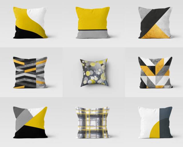 Abstract Cushion Cover-Geometric Yellow Grey Pillow Case-Garden Party Cushion Cover-Housewarming Case-Gift For Her-Handmade Material - image 1