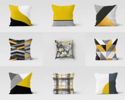 Abstract Cushion Cover-Geometric Yellow Grey Pillow Case-Garden Party Cushion Cover-Housewarming Case-Gift For Her-Handmade Material