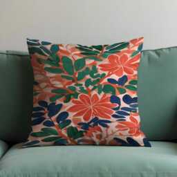 Tropical Floral Cushion Cover, Bold Coral & Green Botanical Pillowcase, Vibrant Jungle Inspired Living Room Bedroom Accent - thumbnail 3
