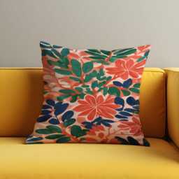 Tropical Floral Cushion Cover, Bold Coral & Green Botanical Pillowcase, Vibrant Jungle Inspired Living Room Bedroom Accent - thumbnail 2