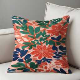 Tropical Floral Cushion Cover, Bold Coral & Green Botanical Pillowcase, Vibrant Jungle Inspired Living Room Bedroom Accent - thumbnail 4